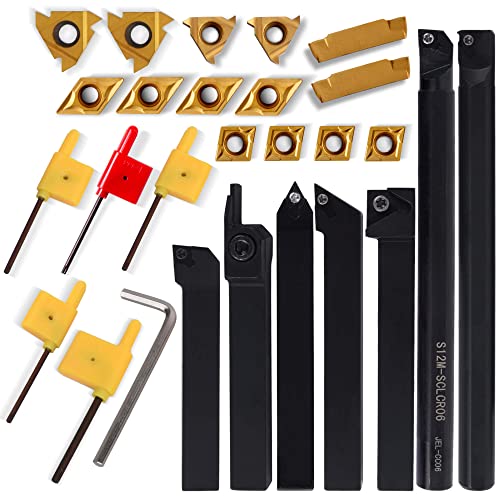 Lathe Turning Tool Holder 1/2''-Shank - 28Pcs Metal Lathe Tools Holder Set For Turning Grooving Threading Boring With Indexable Carbide Turning Inserts - Iwongo Supplied #TOP3