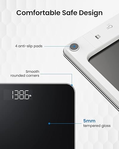 Miniatura 7 de RENPHO Báscula digital de baño, báscula de peso corporal Core 1S de alta precisión con pantalla LED iluminada, diseño de esquina redonda (11