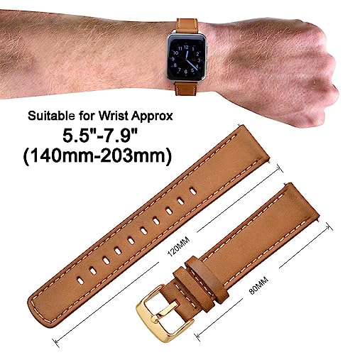 Image of ANNEFIT 18mm Watch Band with Gold Buckle, Quick Release Genuine Leather Replacement Strap (Gold Brown)