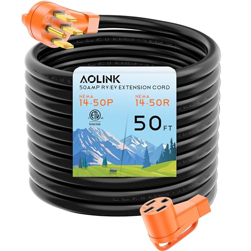 Image of 50 Amp RV /EV Extension Cord 50 Feet, Heavy Duty STW Wire, NEMA 14-50P to 14-50R, for Tesla Model 3 /S /X /Y EV Charging and RV Trailer Campers