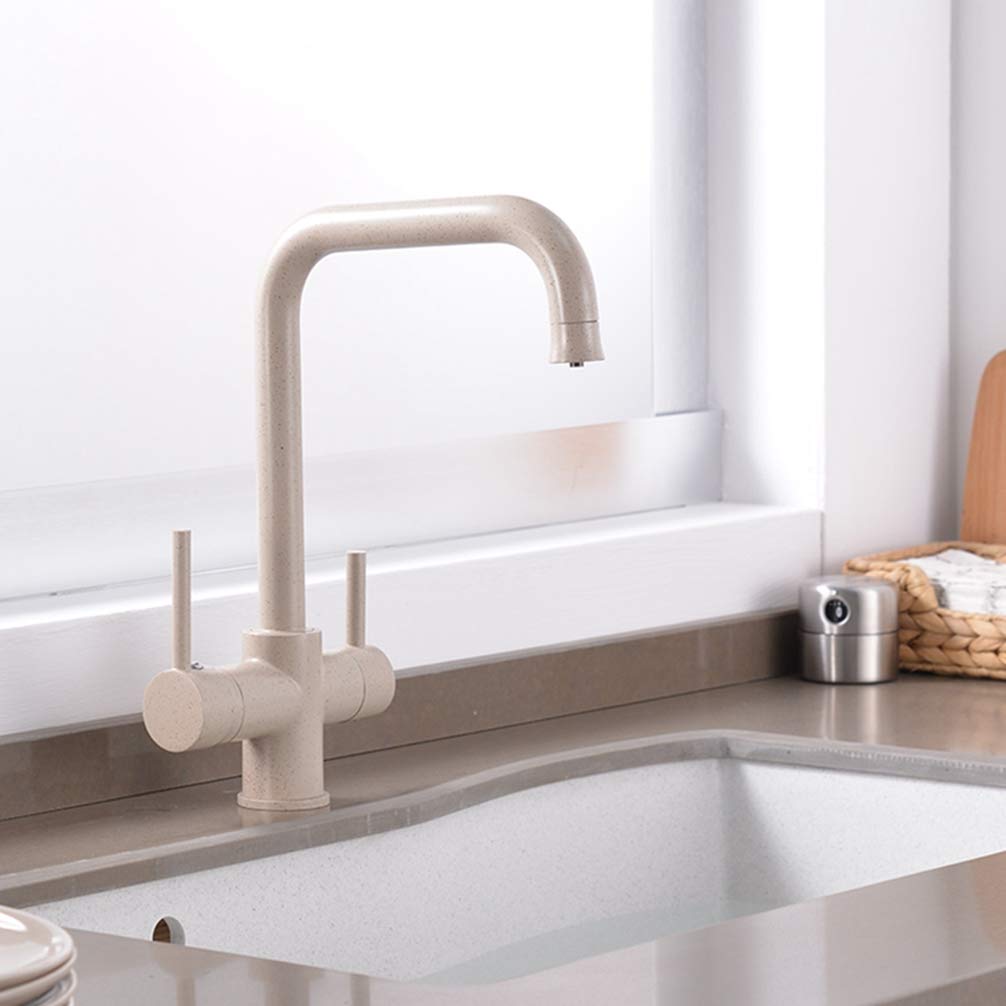 ZYCHSJXA Beige Double Bend Kitchen Water Purifica Faucet with Filtered Spout Tap Sink Mixer,Beige