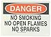 Brady 72118 10" Height, 14" Width, B-120 Premium Fiberglass, Black And Red On White Color No Smoking Sign, Legend "Danger, No Smoking No Open Flames No Sparks"
