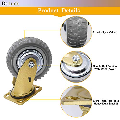 Dr.luck 6 Inch A41 Heavy Duty 350Kg(770Lbs) Load Capacity Extra Hard Pu Caster With Tyre Veins Wheel, Double Ball Bearing W/Tyre Protective Cover Top Plate Swivel Caster Wheel Without Brake #TOP2