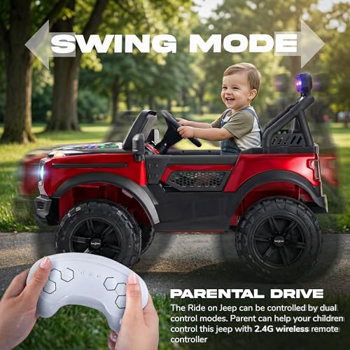 Image of Baybee CruzeX 4x4 Battery Operated Jeep for Kids with Parental Control | Baby Ride On Electric Car with RGB Lights, Music & Swing Mode | Rechargeable Battery Car for Kids 2 to 6 Years (Red)