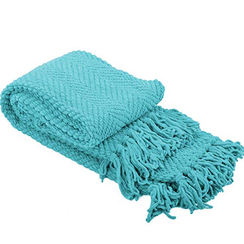 Home Soft Things Knitted Tweed Throw Couch Cover Blanket, 60" x 80", Baltic Blue