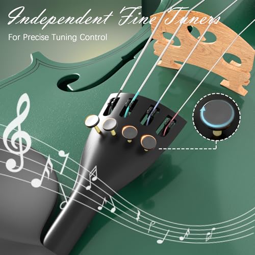 Image of 4 /4 Full Size Beginner Violin, Acoustic Fiddle Set for Adults, Teens, and Students (Age 12+), with Case, Bow, Bridge, and Rosin (Green)