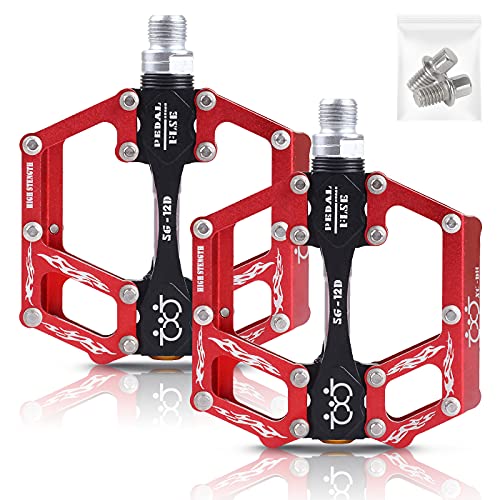 SPFASZEIV Fahrrad Pedal Aluminium Bike Pedale Radfahren/Straße Mountain MTB/BMX mit Super Lager Pedale Licht Stable versiegeltes Lager Flache Anti Rutschpedal für 9/16 Zoll Cover