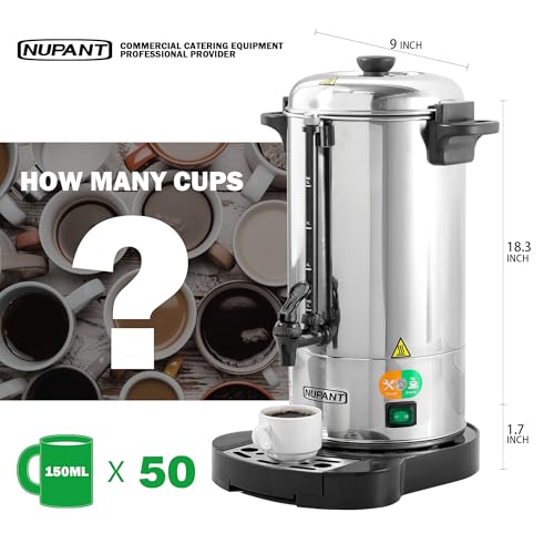 Image of NUPANT Commercial Coffee Urn 50 Cup /8L Coffee Dispenser with Upgraded Percolator, 304 Stainless Steel Hot Water Urn Beverage Dispenser with Keep Warm Mode, Large Coffee Maker for Catering Party