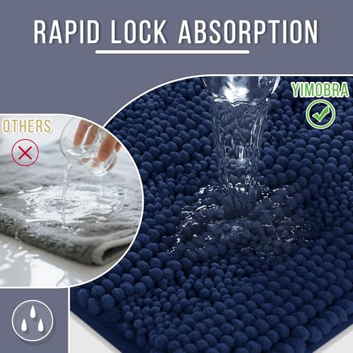 Image of Yimobra Bathroom Rug Mat 24 x 17, Non Slip and Super Absorbent Bath Mat,Machine Washable Quick Dry,Ultra Plush Chenille Shower Rugs for Bathroom Floor Sink Tub and Shower Outside,Navy Blue
