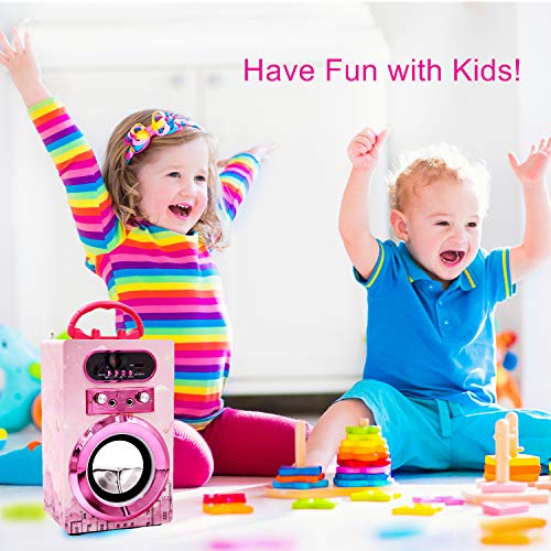 Indecool Kids Bluetooth Karaoke Machine With 2 Microphones, Remote Control Wireless Karaoke Speaker Portable Karaoke Machine Music Mp3 Player For Kids Adult Party Gift (Pink) #TOP6