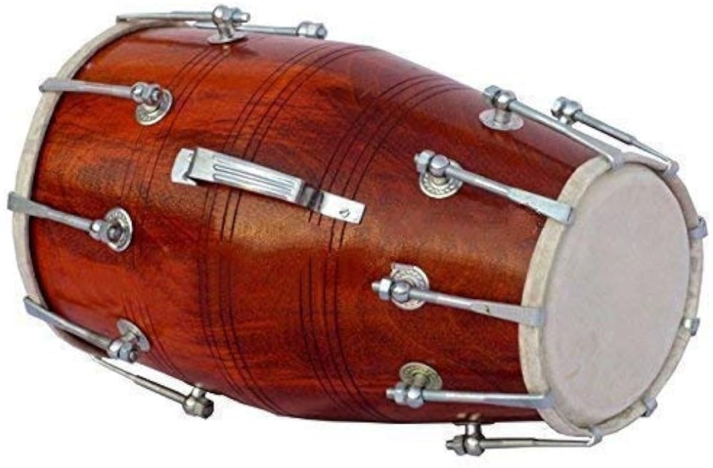 Dholak Traditional Indian Percussion Instrument, Wooden Body with Metal Bolts and Natural Skin Heads with padded bag-image-9