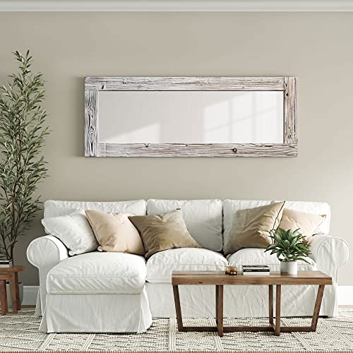 Barnyard Designs 24X64 Whitewashed Leaner Floor Mirror Full Length, Large Rustic Wall Mirror Free Standing, Leaning Hanging Wood Mirror Full Size, Farmhouse Decor Long Mirror Bedroom Living, White #TOP2