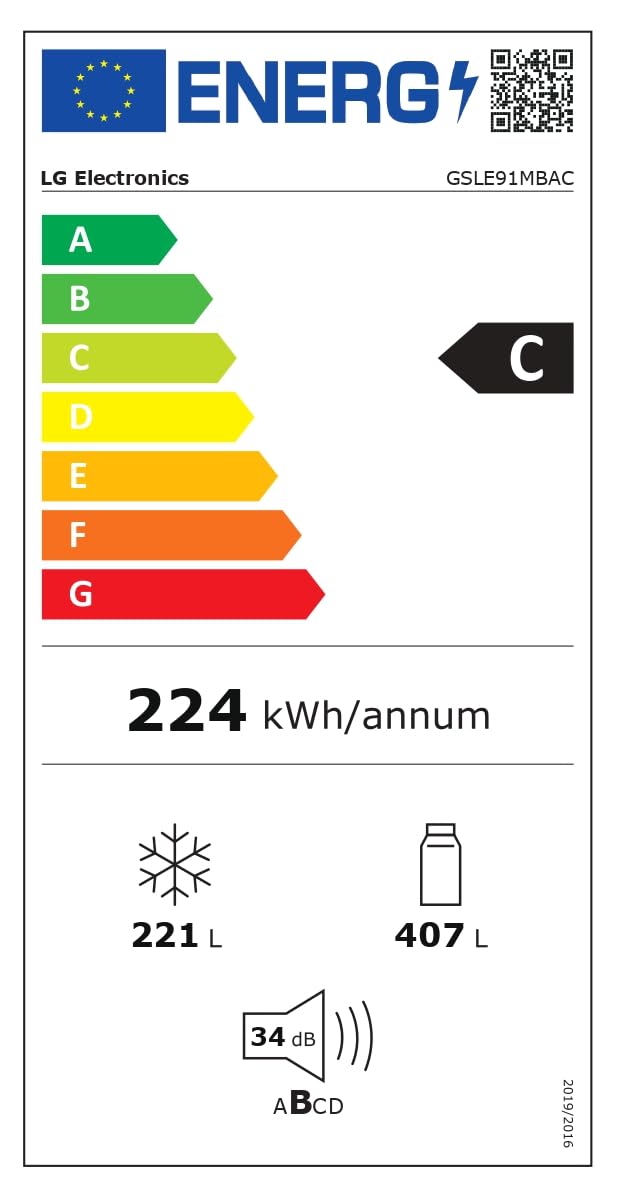 LG GSLE91MBAC Frigorifero Americano Side-by-Side, Classe C, Frigorifero No Frost, 628L, Wi-Fi, Tecnologia Door&Linear Cooling, Fresh Converter, Dispenser Senza Allaccio, UVnano, Metal Sorbet