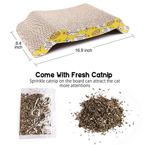 Cat-Scratcher-Cardboard-with-Catnip-Pack-of-2-Recycle-Corrugated-Cat-Scratching-Board-Reversible-Replacement-Pad-Lounge-Cute-Wave-Design