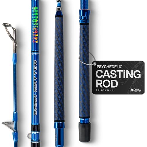 Dark Matter Heavy Duty Casting Rod for Saltwater and Sea Fishing - Carbon, Medium Heavy Gear, Baitcaster - Psychedelic Fish Blue (7'0
