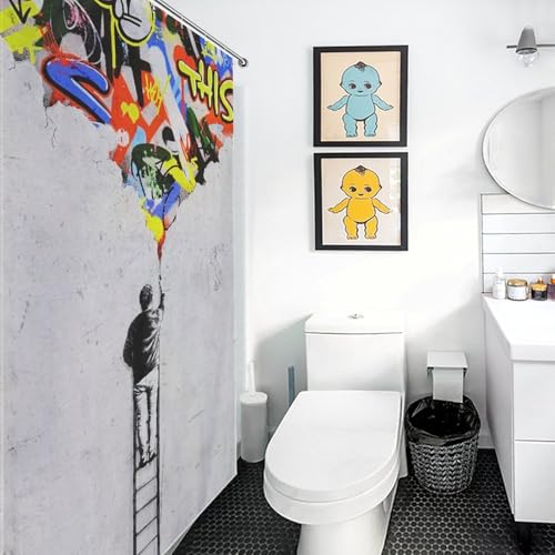 Rideau de douche imperméable graffiti moderne en tissu pour salle d'eau - 5