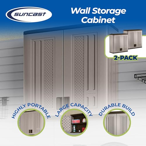 Image of Suncast 2 Pack 4 Cubic Feet Resin Single Shelf Garage Wall Storage Cabinet, Platinum