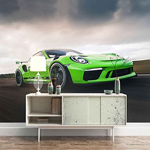Papier peint 3D supercar vert pour métamorphoser un mur blanc triste en salon - 2