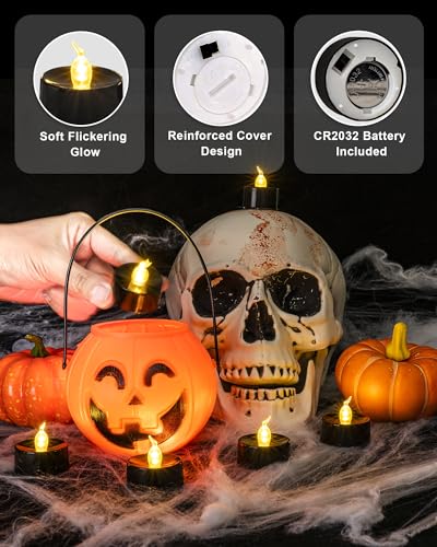 Image of BEICHI Flameless Candles, Battery Operated LED Tealights Votive Flickering for Party Halloween, Christmas, Wedding- 24Pack, Black Light