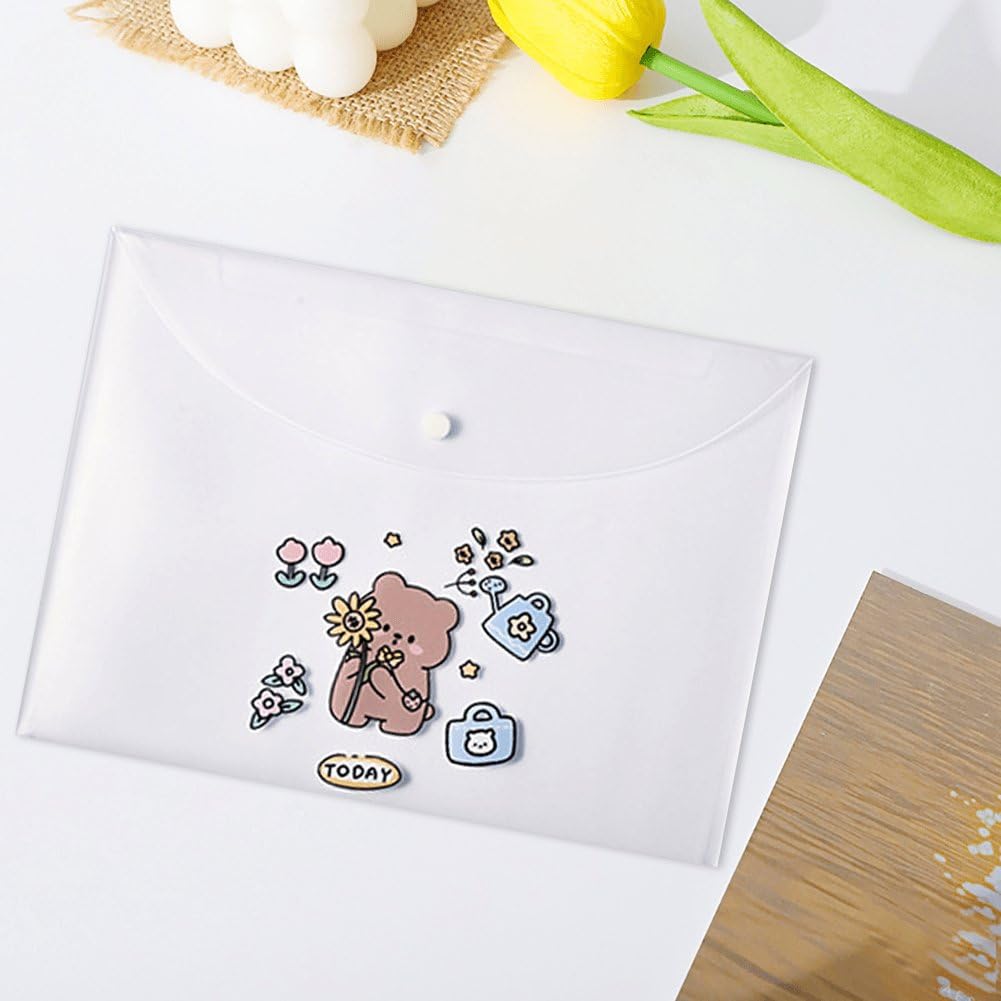12 Uds A4 Carteras De Plástico para Documentos Sobres Lindos Dibujos Animados Popper Carteras Carpetas Transparentes Archivos De Documentos Carteras