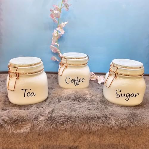 Image of White Glass Storage Airtight Tea Coffee Sugar containers for Kitchen Storage Container with Lid for Tea Coffee & Sugar, Dry Fruit Jars, Storage Box, Set of 3 (3, mt-3)