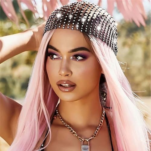 Photo de Danshinbow Mesh strass Headband Black Glitter Hair Band stretch turban Crystal night club Head Scarf Head Bag Sparkling Body bijoux pour femmes et filles (Noir 2)