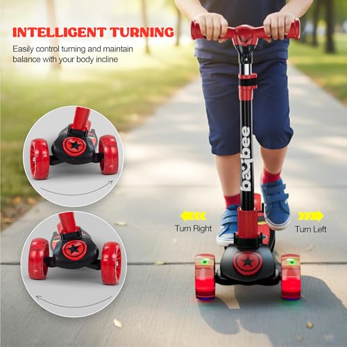 Image of Baybee Kitty Kick Scooter for Kids | Foldable 3 Wheel Kid Scooter with 4 Height Adjustable Handle & Brake | Skate Scooters with LED PU Wheels | Runner Scooters for Kids 3 to 10 Years Boys Girls (Red)
