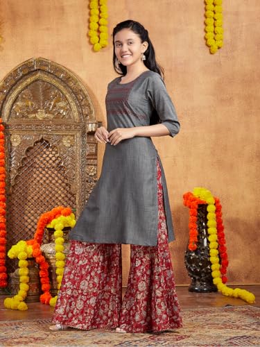 Image of Aarika Girls Ethnic Wear White Colour Tribal Print Cotton Blend Kurti