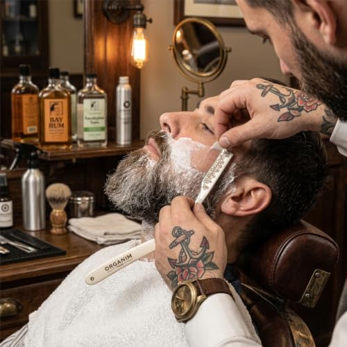 Image of Barber Shaving Razor for Men | Foldable Stainless Steel Straight Razor (White rose gold horse)