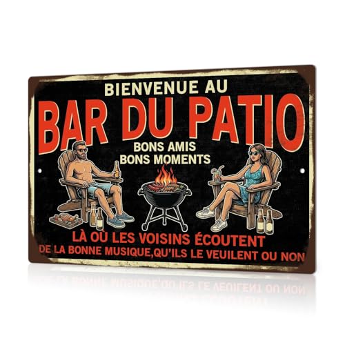 Putuo Decor Plaque Aluminium 20x30 cm “Bienvenue au Bar du Patio”, Panneau métal Vintage...