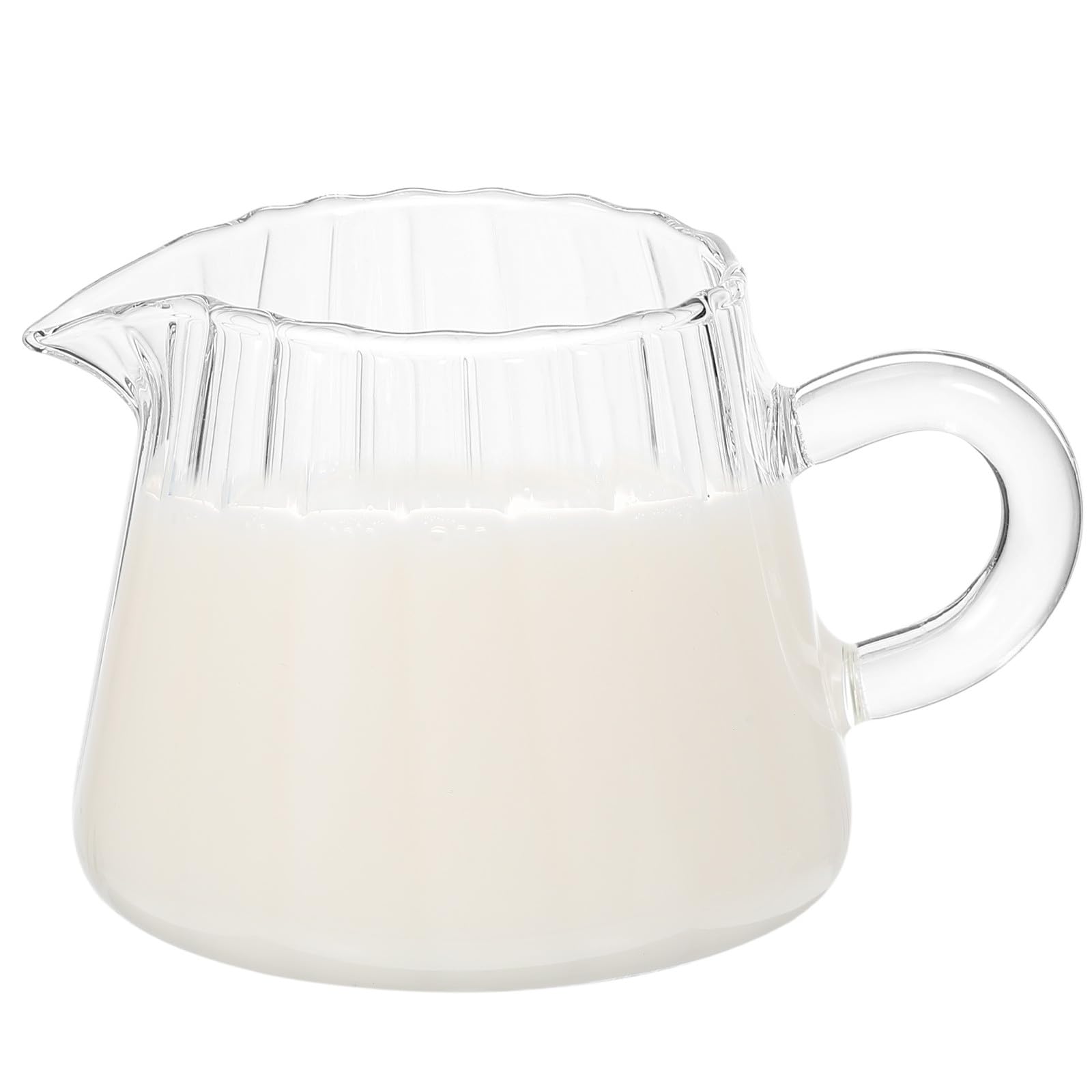 Szklany dzbanek na mleko, nadaje się do kuchenki mikrofalowej o wysokiej zawartości borokrzemu, 150 ml z ergonomicznym uchwytem do łatwego nalewania kawy i śniadania