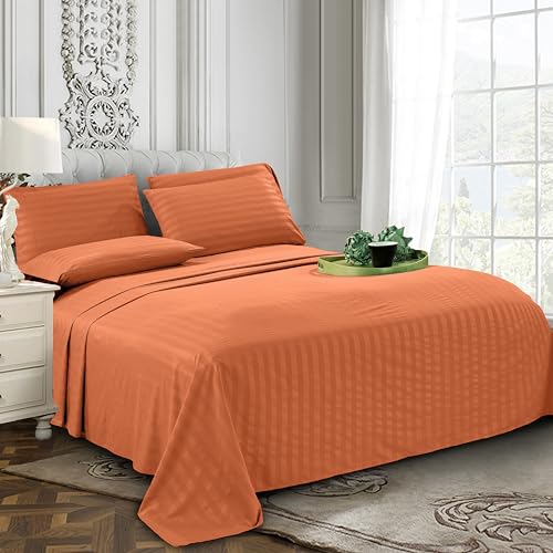 Elegant Comfort Softest and Coziest 6-Piece Sheet Set - 1500 Premium Hotel Quality Microfiber - Deep Pocket, Wrinkle Resistant 6-Piece Damask Stripe Bed Sheet Set, California King, Coral