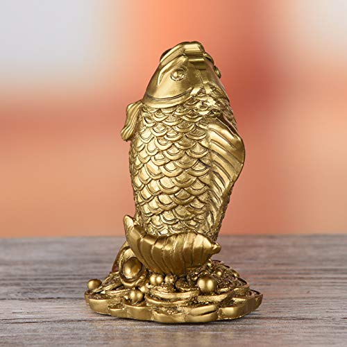 Estatua de pez Feng Shui de resina decorativa dorada miniatura 6