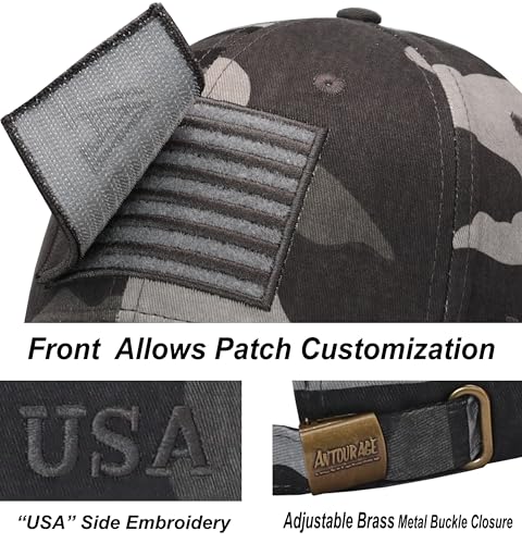 Image of Antourage American Flag Unisex Baseball Hat for Men and Women | USA Flag Mesh Snapback Flat Visor Cap + 2 Patriotic Patches