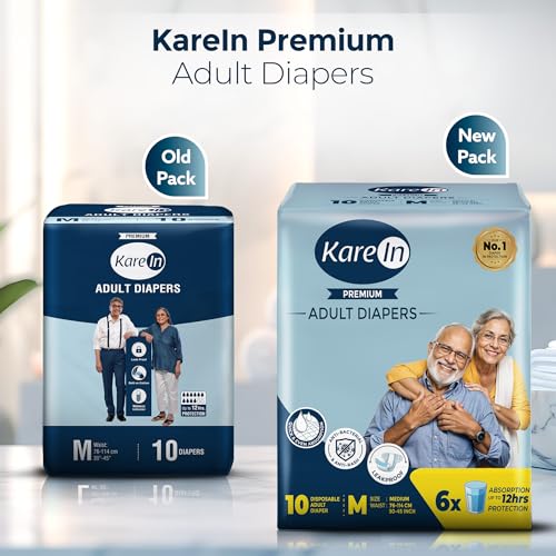 Image of KareIn Premium Adult Diaper Tape M Size, Medium, Waist (76-114 cm 30'-45'), 10 Unit, Long Protection Hour, Unisex, Quick & Even Absorption, Anti-Bacterial, Leakproof, Odour Control, Wetness Indicator