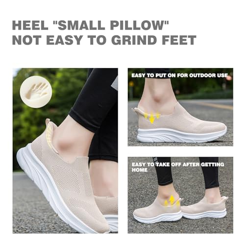 Dhinash Zapatillas Casual para Hombre Sin Cordones Calzado Deportivo Calzados para Correr en Asfalto Zapatos de Tenis Zapatillas Deportivas Zapatos de Running Beige Talla 45 - imagen 6