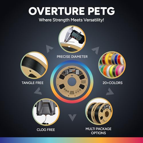 Image of OVERTURE PETG Filament 1.75mm Bundle 10kg, High Speed 3D Printer Filament, Neatly Wound & Clog-Free, 10 Pack 1kg(2.2lbs), Accuracy + /- 0.02mm, Fit Most FDM Printers (Black*5+White*5)