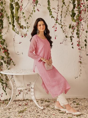Image of Ada Hand Embroidered Lucknowi Chikankari Kota Kurta for Women A411211