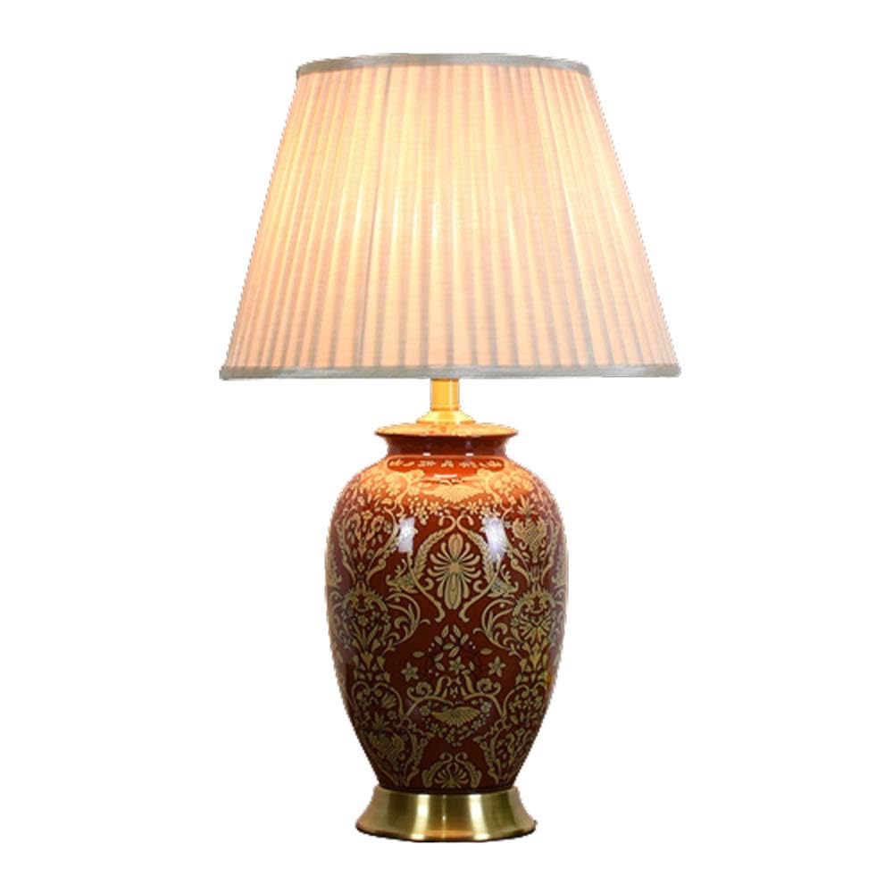 Czerwona Ceramiczna Lampa Stołowa W Stylu Amerykańskim Vintage, Kwiatowa Lampka Nocna, 26 Cali, Biurko, Lampka Do Czytania, Metalowa Podstawa, Dekoracja Sypialni, Salonu,
