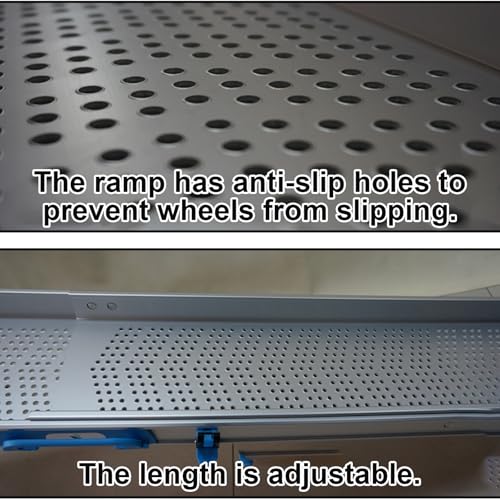 Rampa ajustable de aluminio resistente para silla de ruedas, con orificios antideslizantes y tapete, portátil miniatura 3