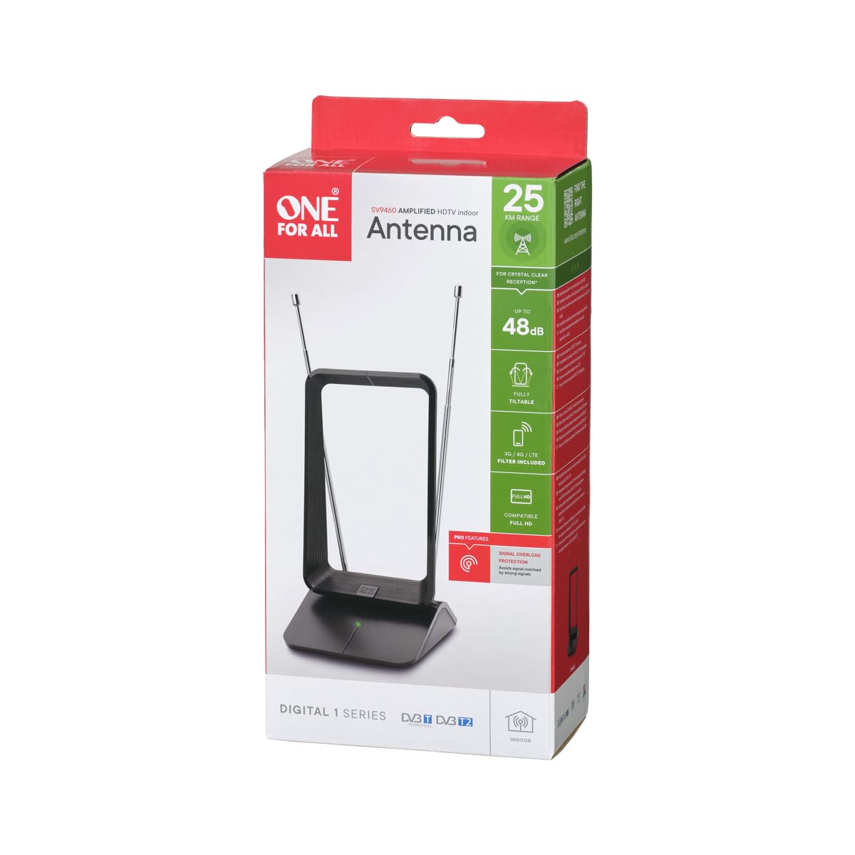 One For All SV9460 Antenna da Interni Amplificata - Antenna TV Digitale HD- Antena Interna HDTV