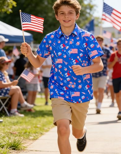 Cuddomper Boys 4th of July Polo Flag Golf Shirt USA Celebration 11-12 Years - image 5