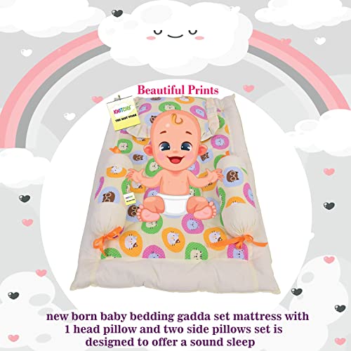 Image of Kwitchy New Born Baby Bedding Combo of Mattress with Net | 4 Pcs Gadda Set (0-6 Months) Yellow (3PCS Set)