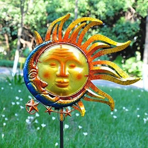 wotieuns Sun Garden Stake Decor Metal Glass Yard Art Decorations Metal Sun Stakes Outdoor Lawn Pathway Patio Flower Bed Cover