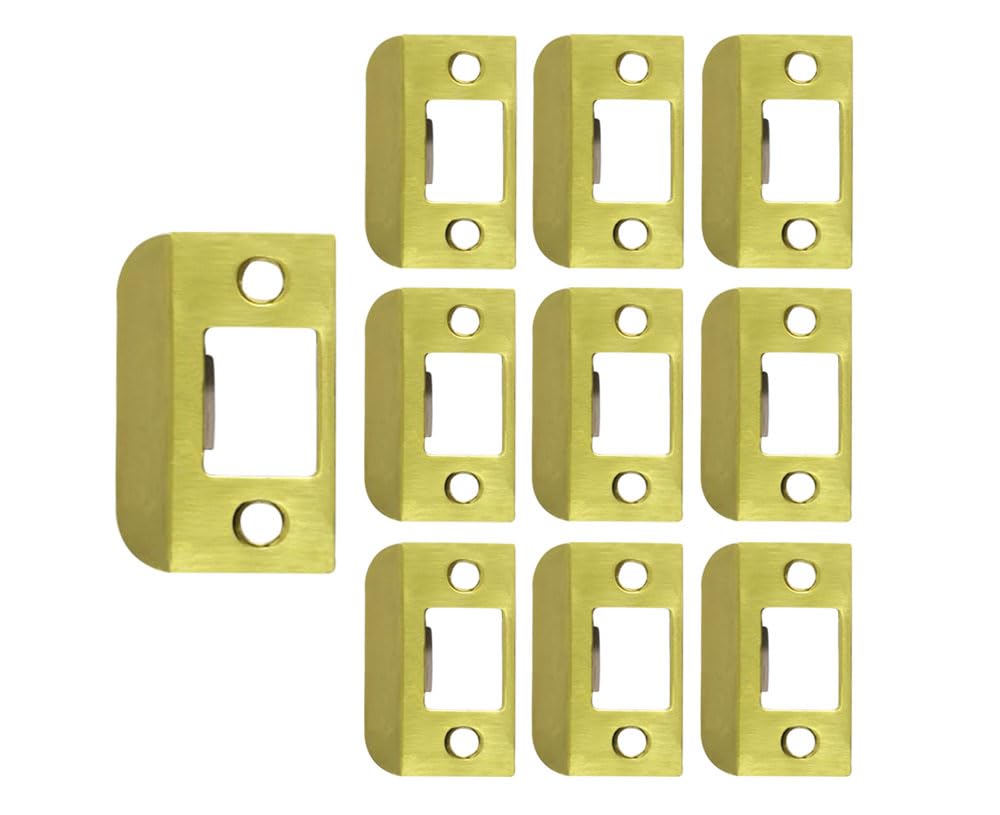 QCAA Solid Brass Extended Lip Strike, 1-1/2"X2-1/4", Polish Brass, 10 Pack, Made in Taiwan