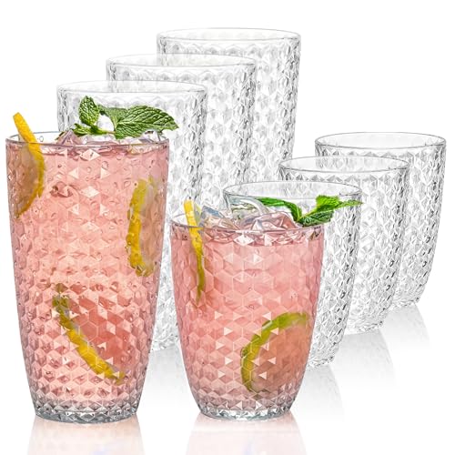 BELLAFORTE Shatterproof Plastic Tumbler Set – Laguna Beach 19oz Tall & 12oz Short Drinking Glasses – Unbreakable Stackable Drinkware for Indoor Outdoor, Dishwasher Safe, BPA Free (Clear, 8)