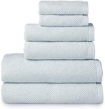 Welhome Franklin Premium | 2 Bath Towels 2 Hand Towels 2 Washcloths | Textured Sky Blue Bathroom Towels Set | Hotel & Spa Towels for Bathroom | Soft & Absorbent | 100% Cotton 6 Piece Bath Linen Set