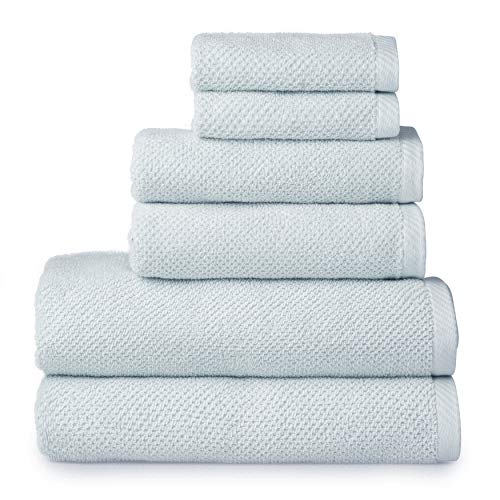 Welhome Franklin Premium | 2 Bath Towels 2 Hand Towels 2 Washcloths | Textured Sky Blue Bathroom Towels Set | Hotel & Spa Towels For Bathroom | Soft & Absorbent | 100% Cotton 6 Piece Bath Linen Set #TOP14