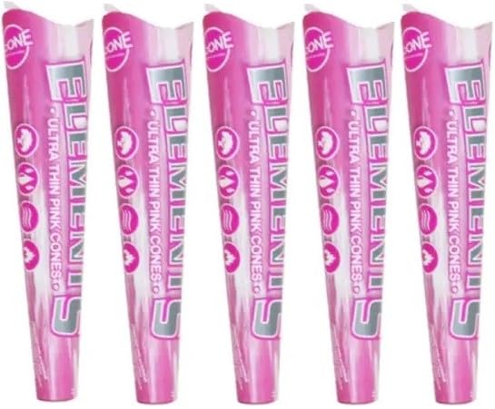 Elements Pink Cone 1 1/4 (84mm) - 5 Pack - 30 Cones total incl Frugal Smoker Sticker