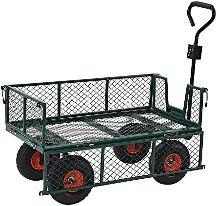 Panana Heavy Duty Large Garden Trolley Cart Truck 4 Wheel Transport Metal Wheelbarrow Large 300kg